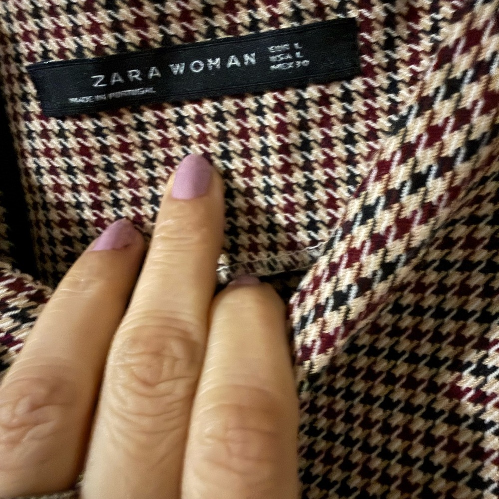 Zara Woman Houndstooth Dress- Burgundy,green and tan